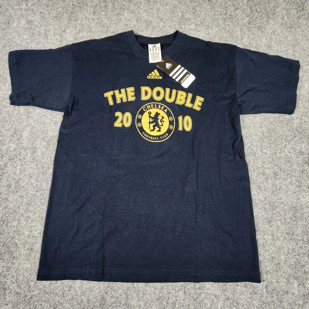 Adidas Chelsea FC The Double 2010 T-Shirt Mens Small Navy Blue Soccer NWT U39125